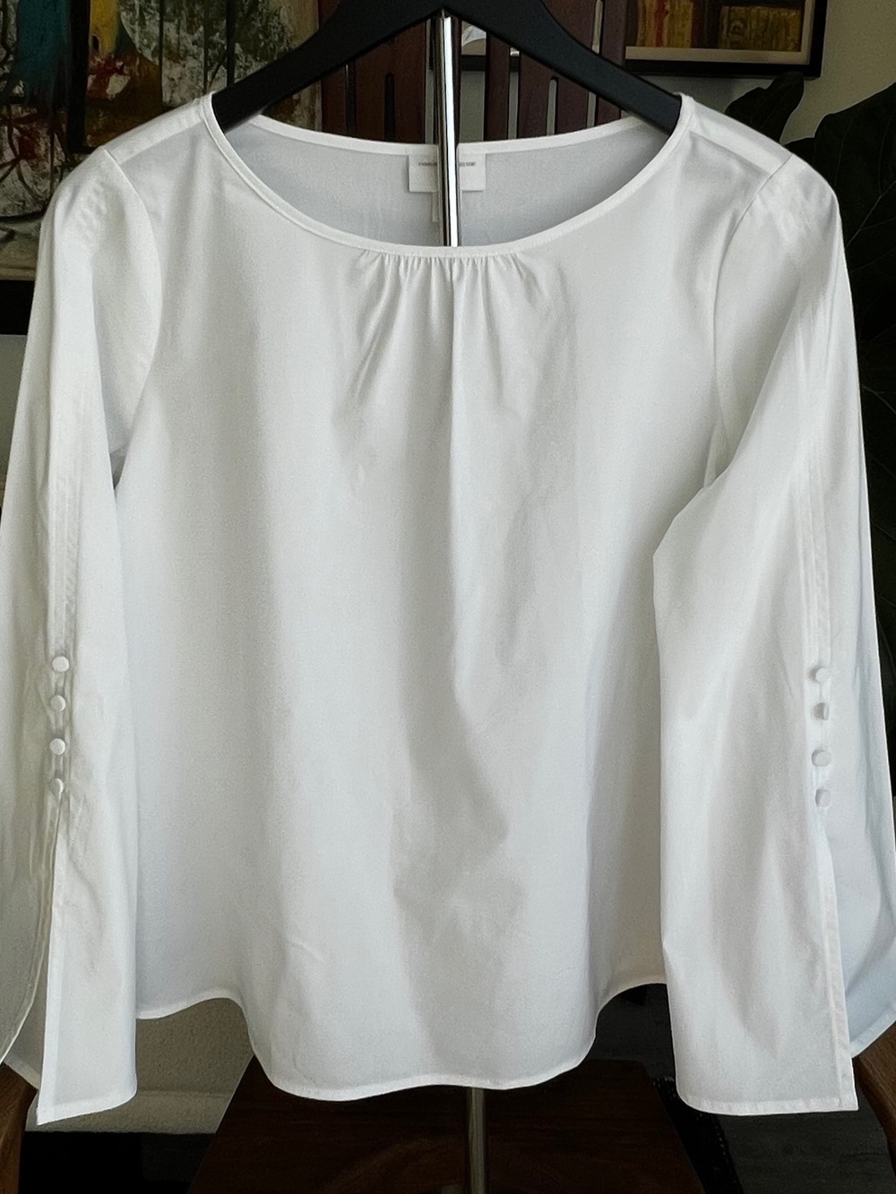J Jill Women's White Long-Sleeve Blouse